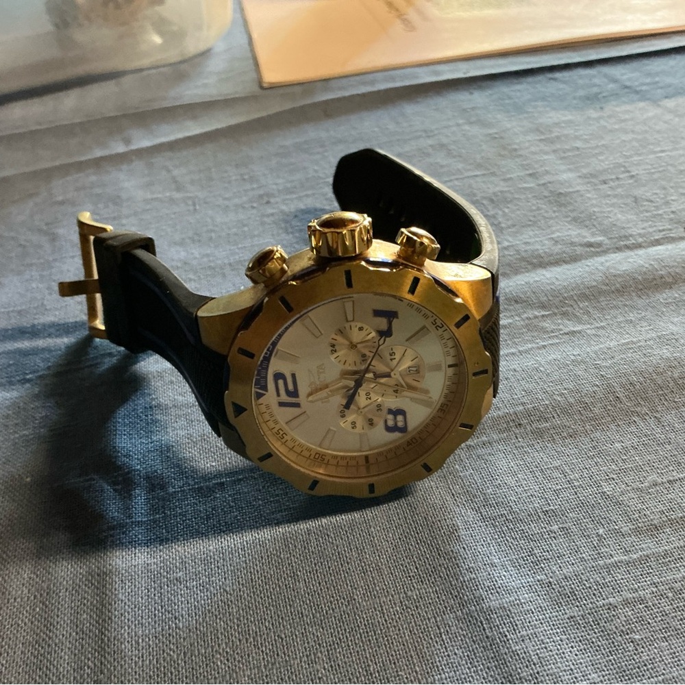 Invicta Gold and Black Watch with Blue Accents